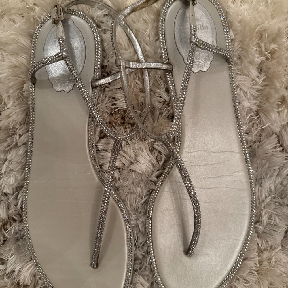 Women's Silver Rhinestone T-Strap Sandals
